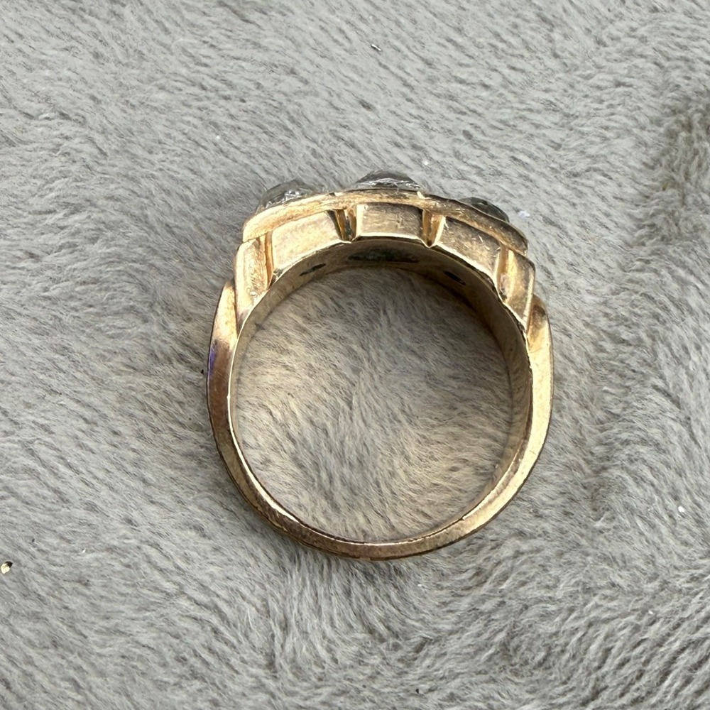 Vintage Uncas Gold Filled Ring 3 Rhinestone Trilogy Band Size 8.25 - Picture 8 of 16